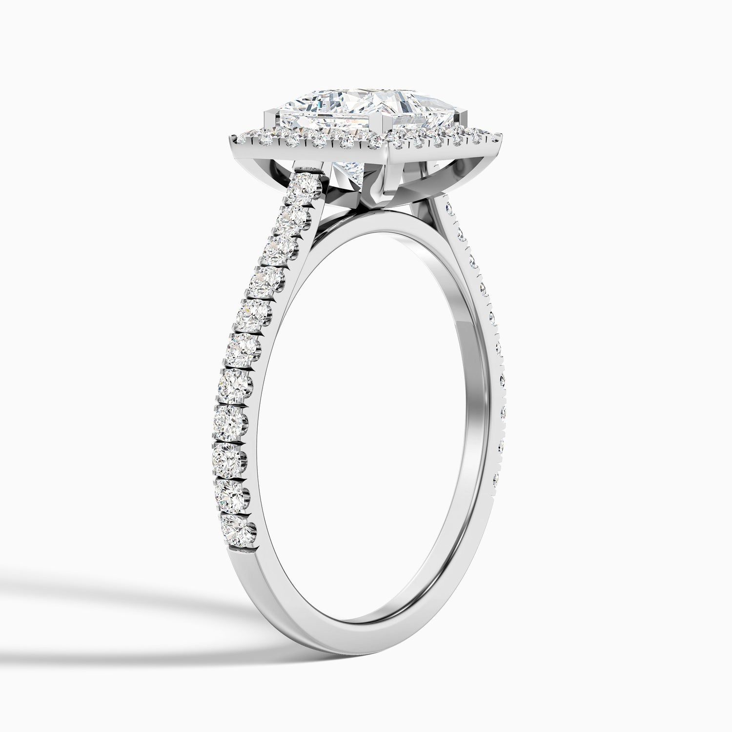 Rose 3.5 Carat Princess Halo Pave Moissanite Engagement Ring in 18k White Gold