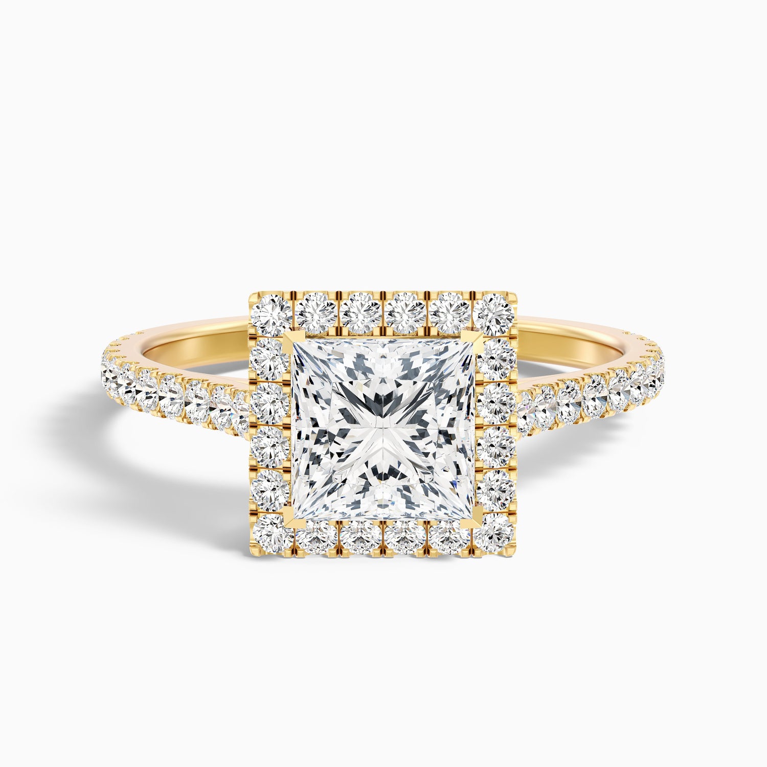 Rose 4 Carat Princess Halo Pave Moissanite Engagement Ring in 14k Yellow Gold  DestGlow