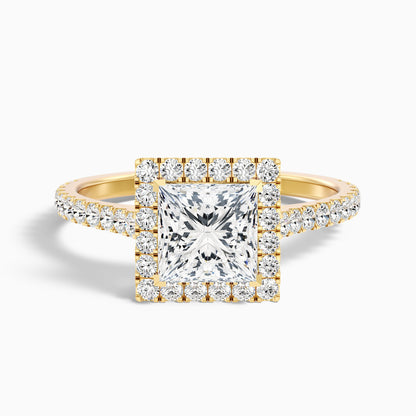 Love 4 Carat Princess Halo Pave Lab Grown Diamond Ring in 18k Yellow Gold  DestGlow