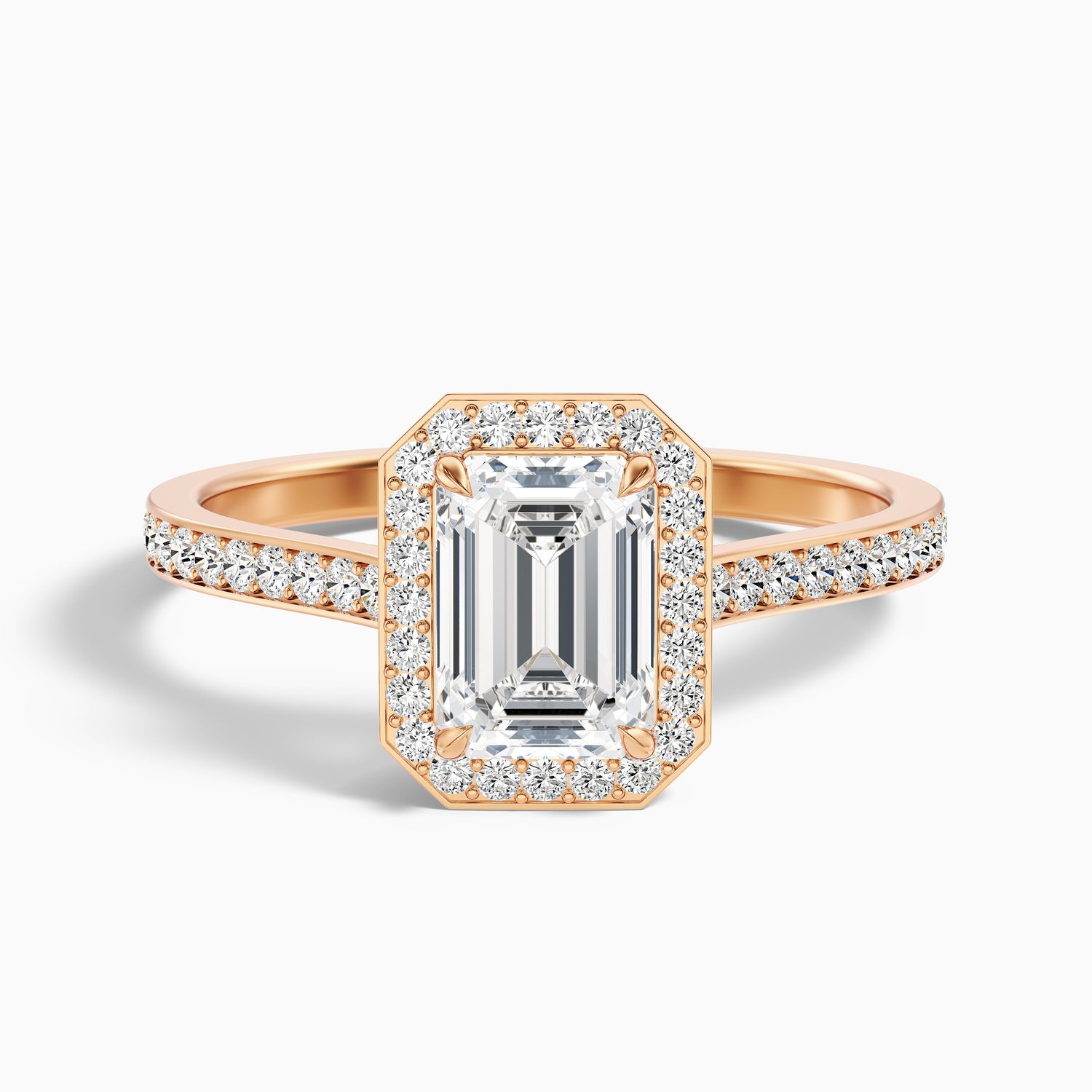 Lucy 5 Carat Emerald Cut Halo Pave Lab Grown Diamond Ring in 18k White Gold