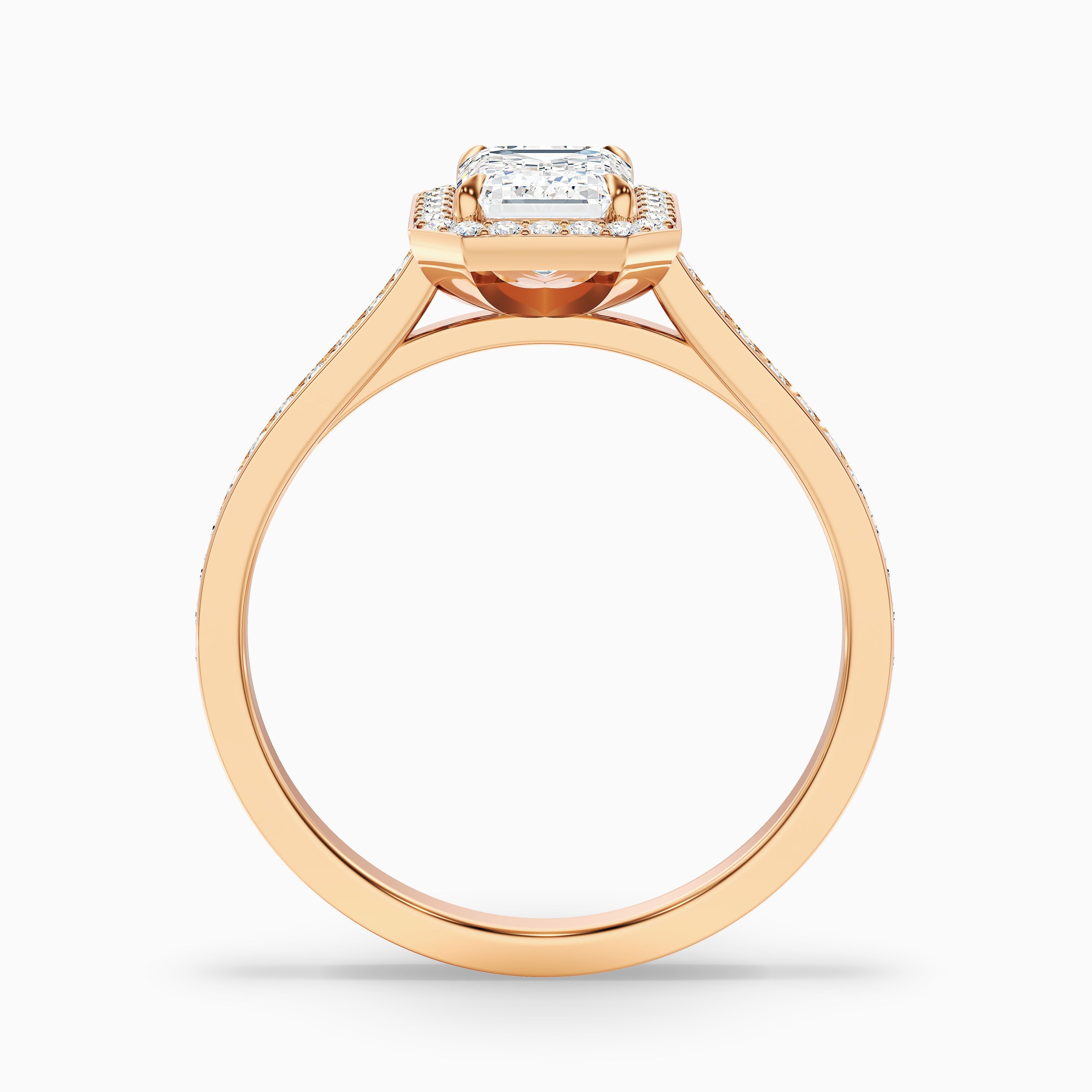 Zoya 1 Carat Emerald Cut Halo Pave Moissanite Engagement Ring in Platinum