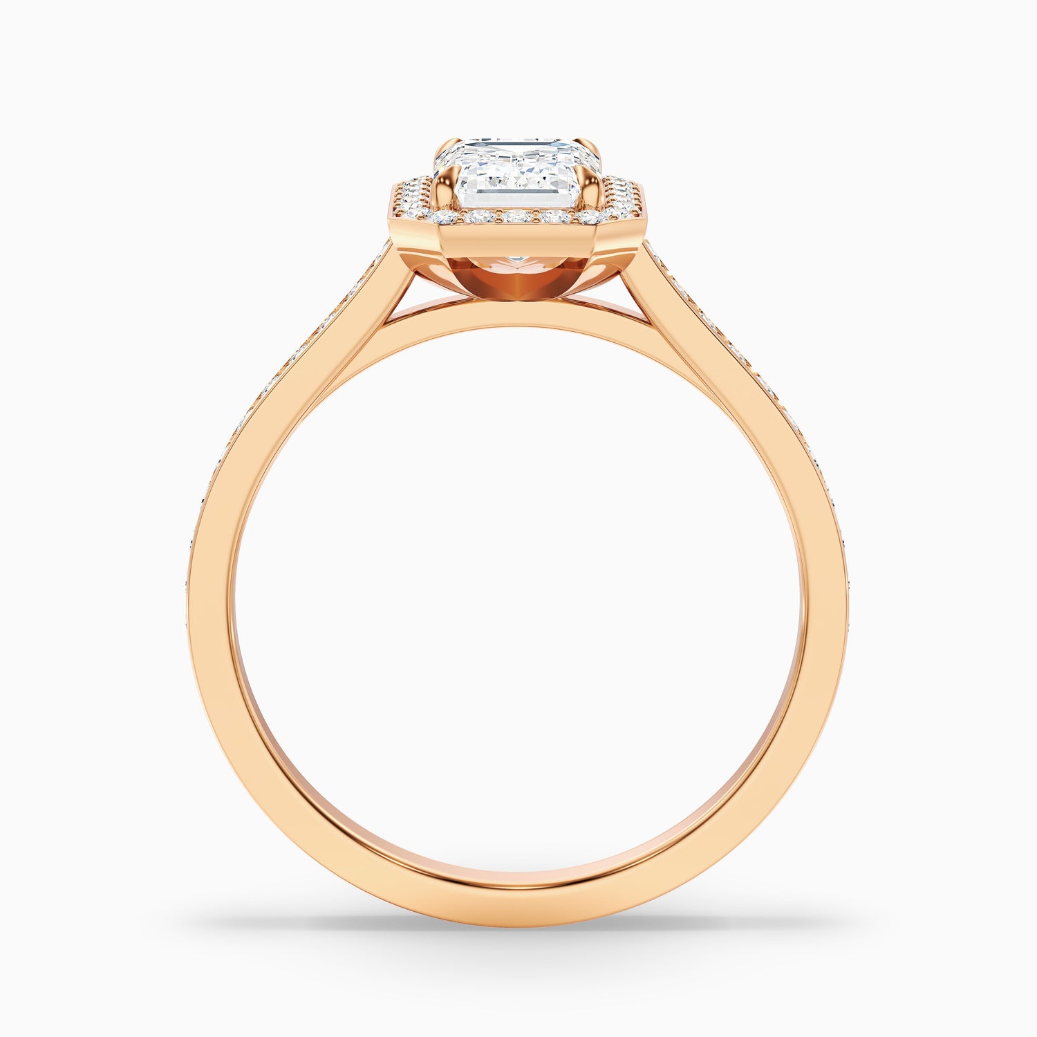 Zoya 2 Carat Emerald Cut Halo Pave Moissanite Engagement Ring in 18k Yellow Gold