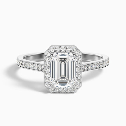 Zoya 1.5 Carat Emerald Cut Halo Pave Moissanite Engagement Ring in 10k White Gold