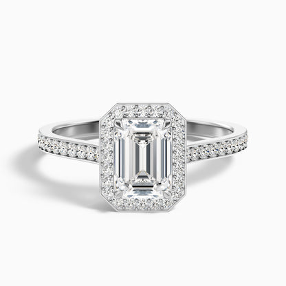 Zoya 1.5 Carat Emerald Cut Halo Pave Moissanite Engagement Ring in 10k Yellow Gold  DestGlow