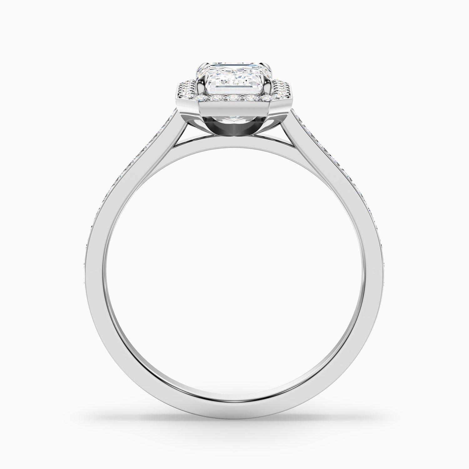 Lucy 4 Carat Emerald Cut Halo Pave Lab Grown Diamond Ring in 18k Yellow Gold