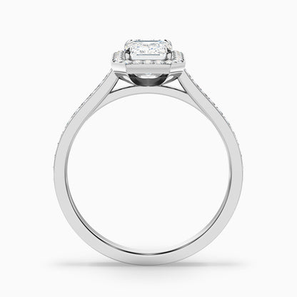 Lucy 4 Carat Emerald Cut Halo Pave Lab Grown Diamond Ring in 18k Yellow Gold