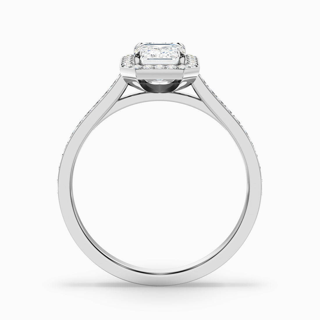 Bell 6 Carat Emerald Cut Halo Pave Moissanite Engagement Ring in 14k White Gold  DestGlow