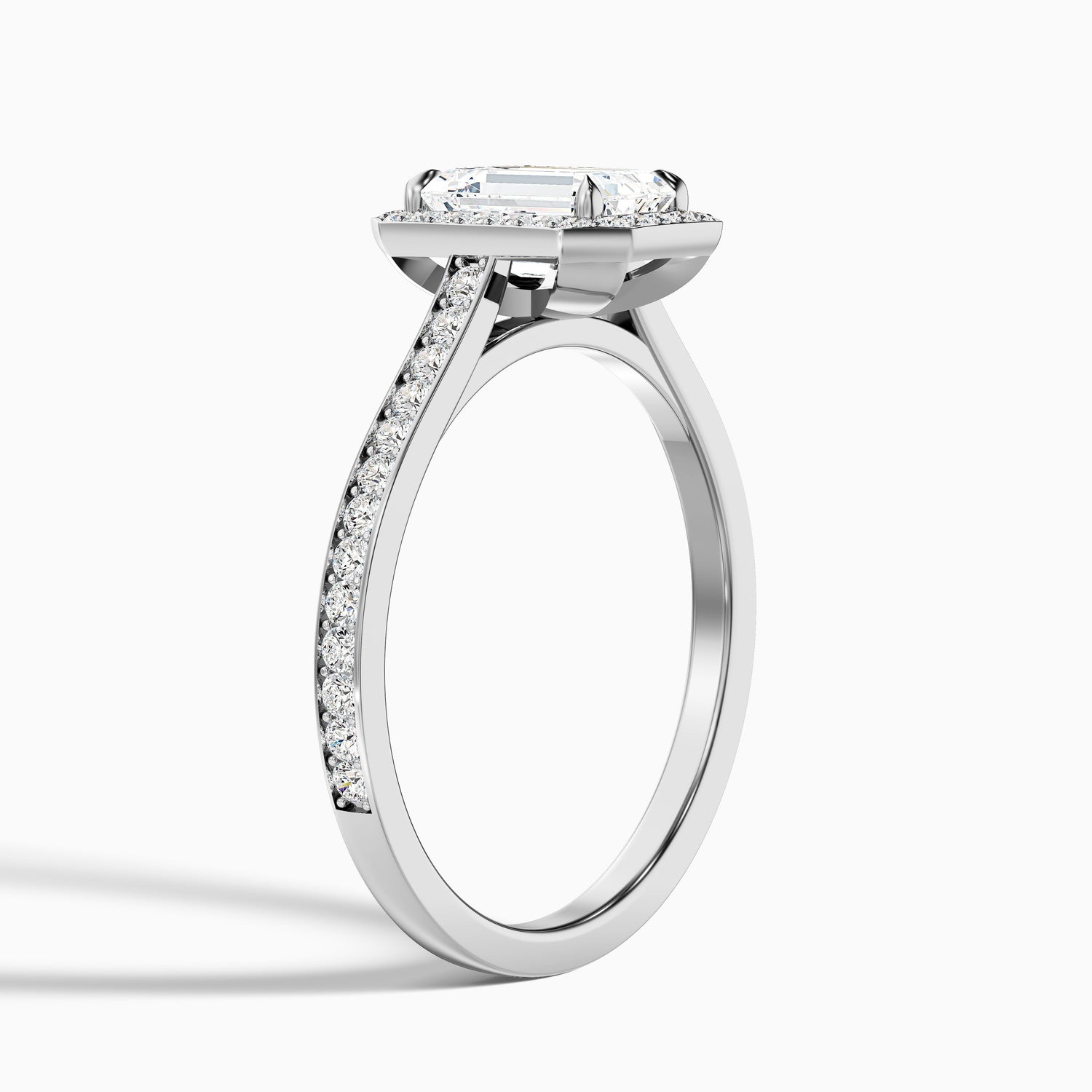 Zoya 1.5 Carat Emerald Cut Halo Pave Moissanite Engagement Ring in 10k White Gold