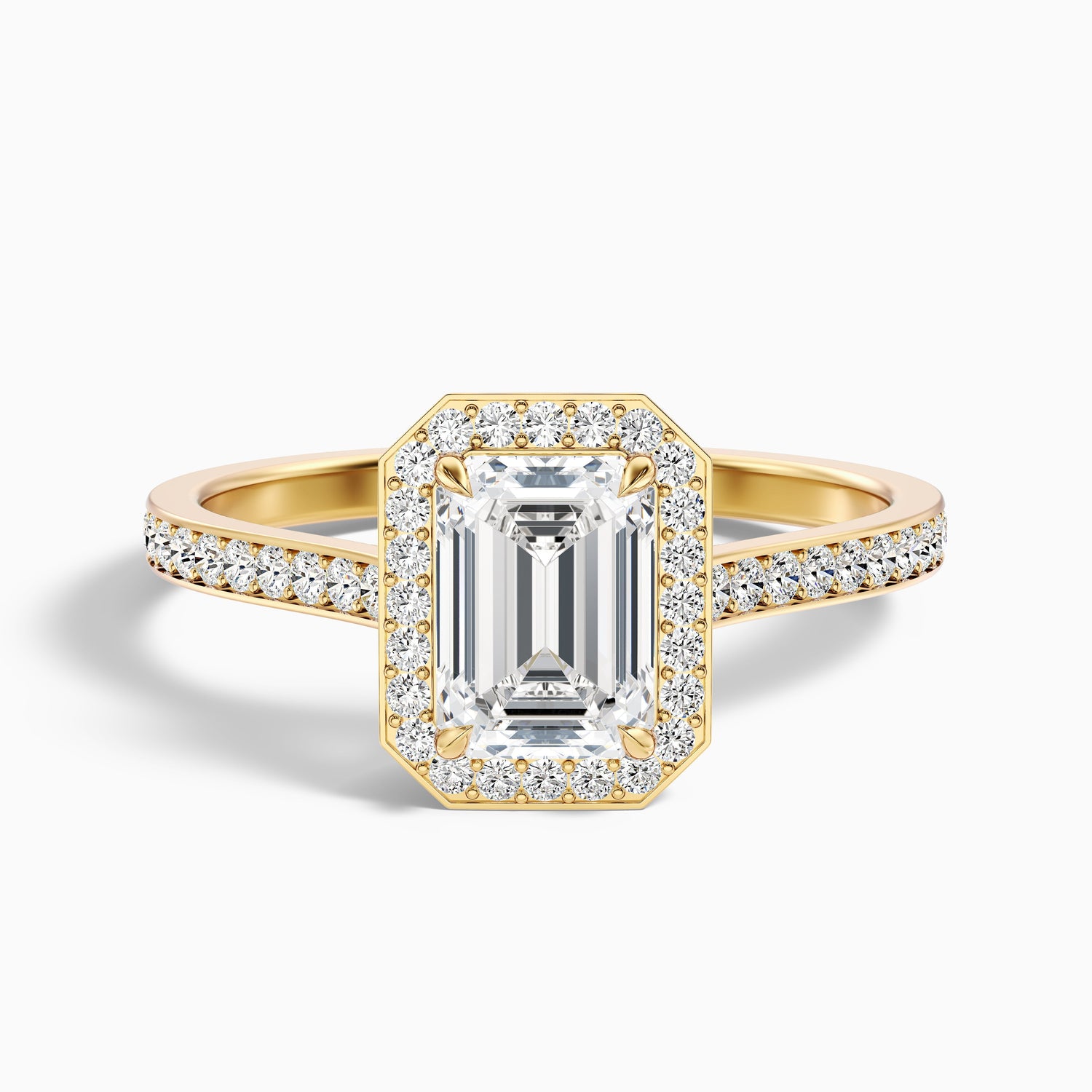 Zoya 1.5 Carat Emerald Cut Halo Pave Moissanite Engagement Ring in 10k Yellow Gold  DestGlow