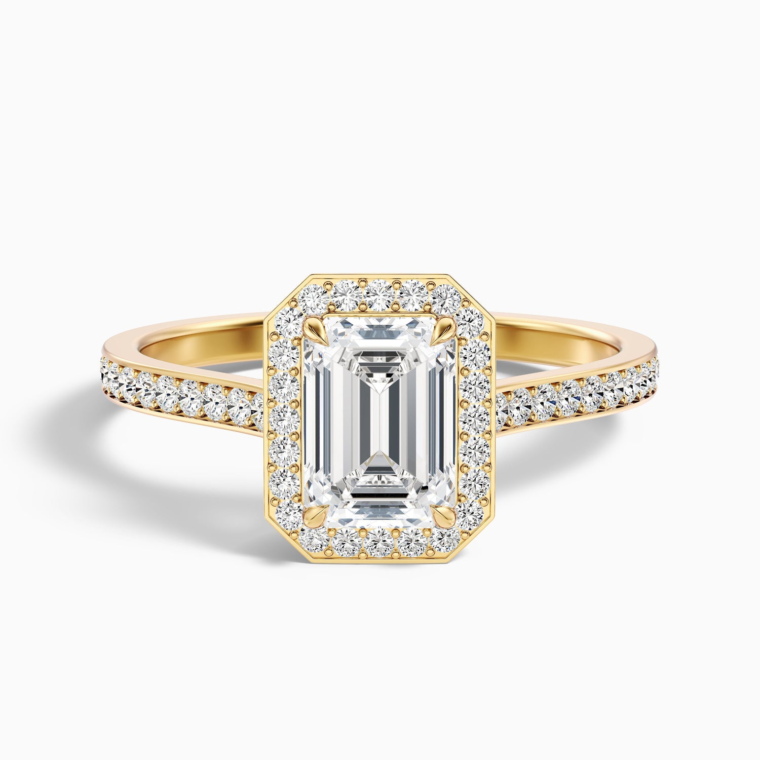 Lucy 2 Carat Emerald Cut Halo Pave Lab Grown Diamond Ring in 14k Rose Gold