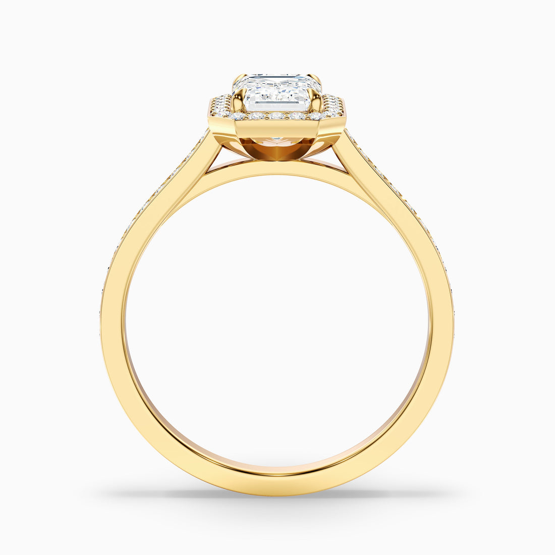 Bell 9 Carat Emerald Cut Halo Pave Moissanite Engagement Ring in 10k Yellow Gold  DestGlow