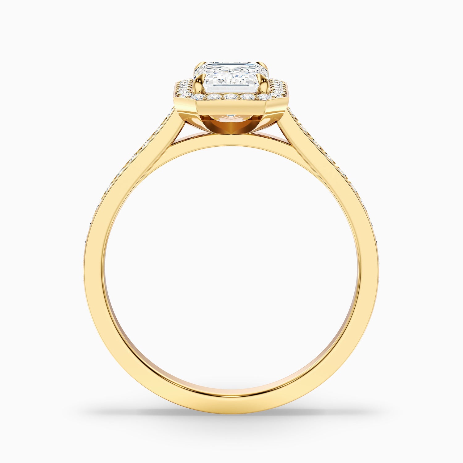 Lucy 5 Carat Emerald Cut Halo Pave Lab Grown Diamond Ring in 18k Yellow Gold  DestGlow