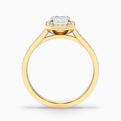 Bell 8 Carat Emerald Cut Halo Pave Moissanite Engagement Ring in 14k Yellow Gold  DestGlow