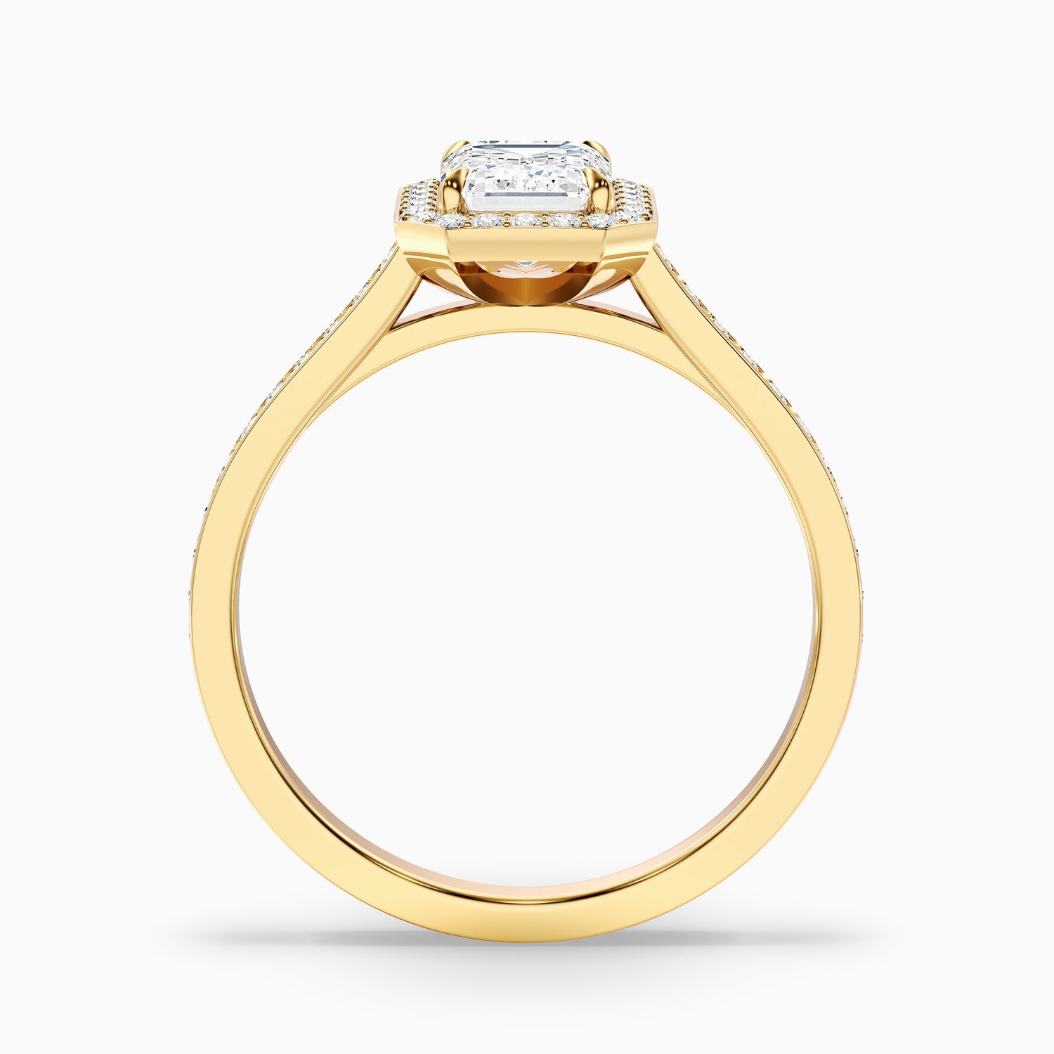 Bell 7 Carat Emerald Cut Halo Pave Moissanite Engagement Ring in 10k Yellow Gold  DestGlow