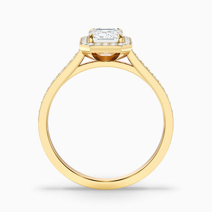 Zoya 4 Carat Emerald Cut Halo Pave Moissanite Engagement Ring in 18k Yellow Gold