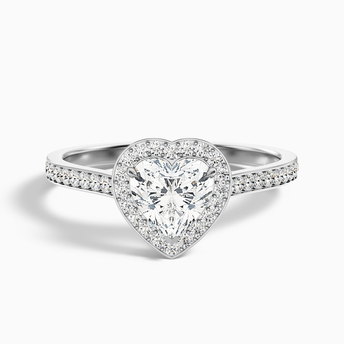 Arla 7 Carat Heart Shaped Halo Pave Moissanite Engagement Ring in 18k White Gold  DestGlow