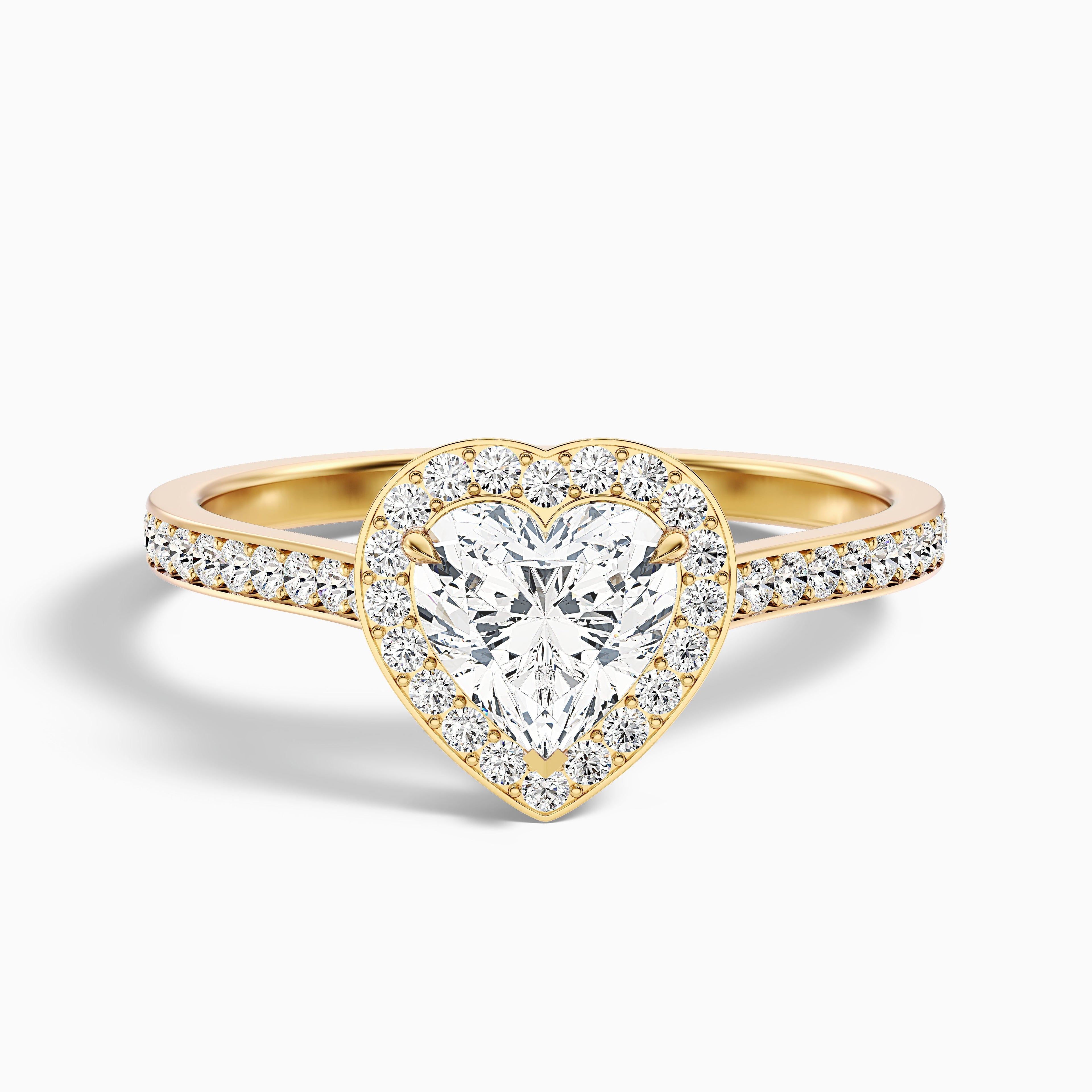 Arla 8 Carat Heart Shaped Halo Pave Moissanite Engagement Ring in 10k Yellow Gold  DestGlow