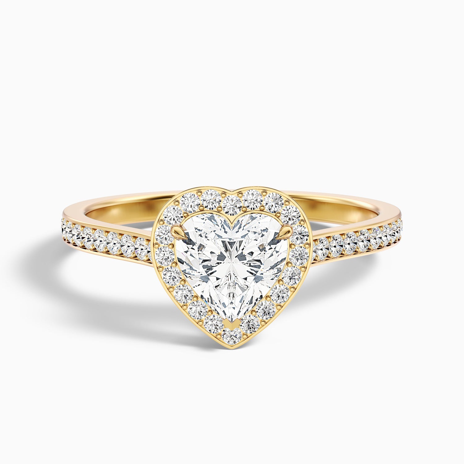 Arla 10 Carat Heart Shaped Halo Pave Moissanite Engagement Ring in 14k Yellow Gold  DestGlow