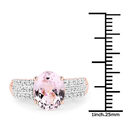 14K Rose Gold Plated 3.27 Carat Genuine Kunzite Oval and White Zircon .925 Sterling Silver Ring Ring by Bids.com
