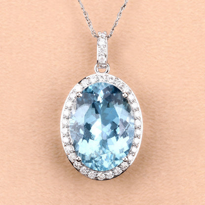9.59 Carat Genuine Aquamarine and White Diamond 14K White Gold Pendant by Bids.com