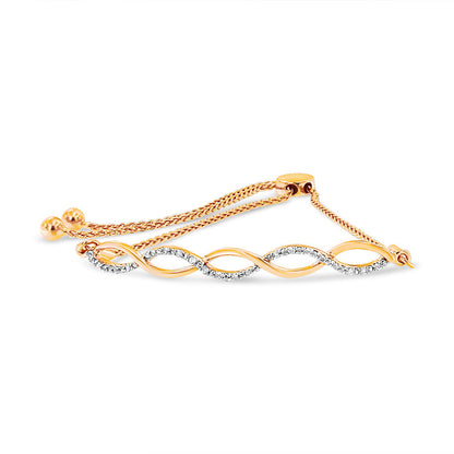 14K Rose Gold Plated .925 Sterling Silver 1/10 cttw Diamond Infinity Twist 4â€-10â€ Adjustable Bolo Bracelet (I-J Color, I2-I3 Clarity)  DestGlow
