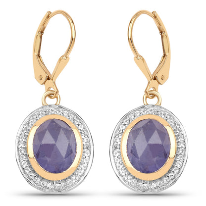 14K Yellow Gold Plated 7.42 Carat Genuine Tanzanite and White Topaz .925 Sterling Silver Earrings by Bids.com