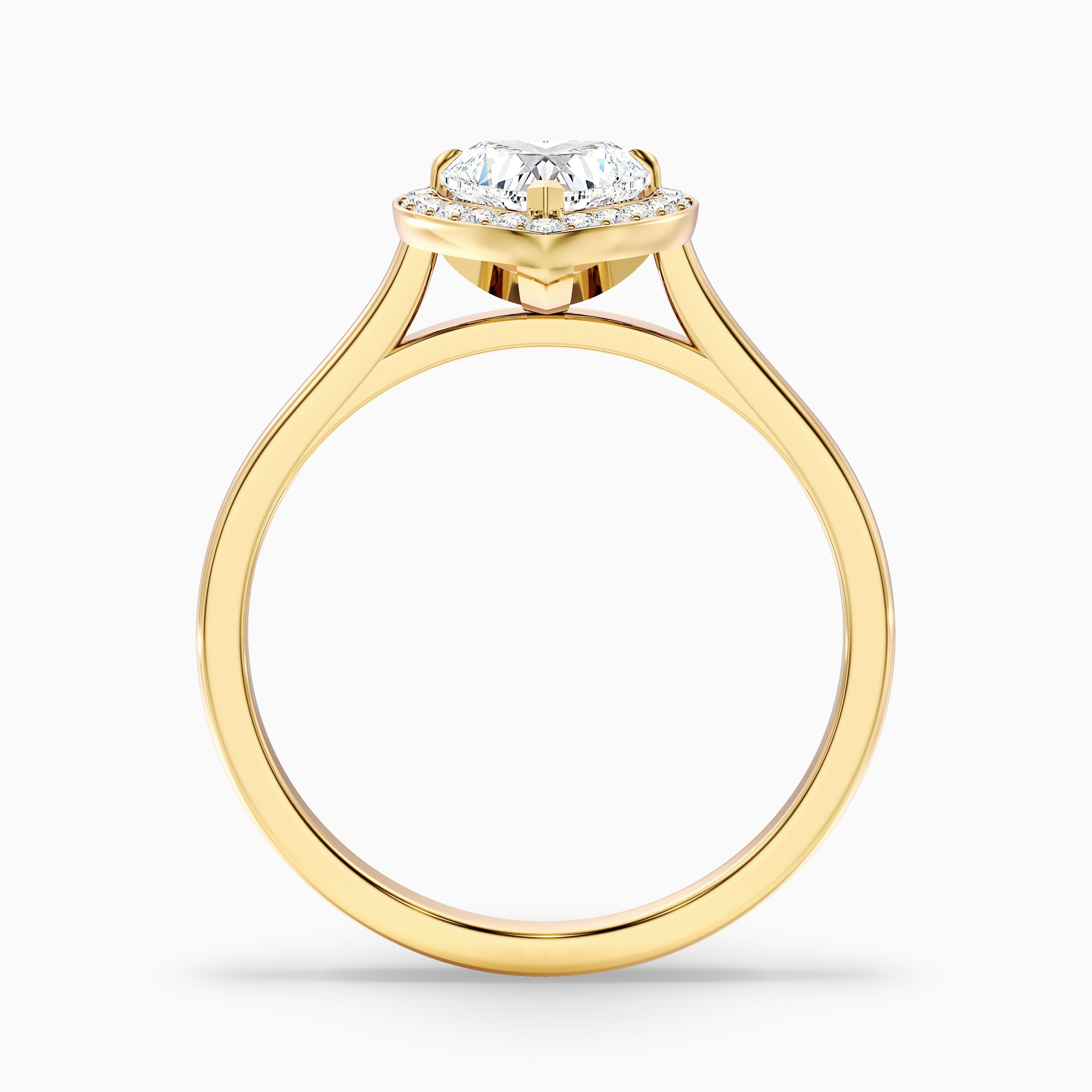 Ruby 1 Carat Heart Halo Lab Grown Diamond Ring in 18k Yellow Gold