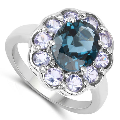 4.60 Carat Genuine London Blue Topaz and Tanzanite .925 Sterling Silver Ring  DestGlow
