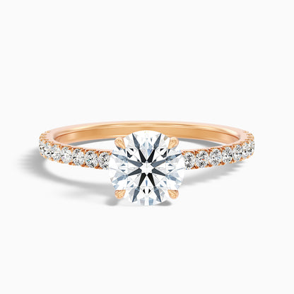 Sarah 1 Carat Round Side Stone Pave Lab Grown Diamond Ring in 14k Yellow Gold