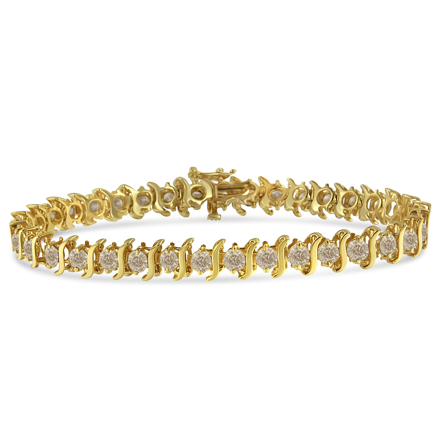 10K Yellow Gold Plated .925 Sterling Silver 7.0 cttw 2-Prong Set Round Brilliant Cut Diamond "S" Link Bracelet (J-K color, I1-I2 clarity) - 7" by Bids.com