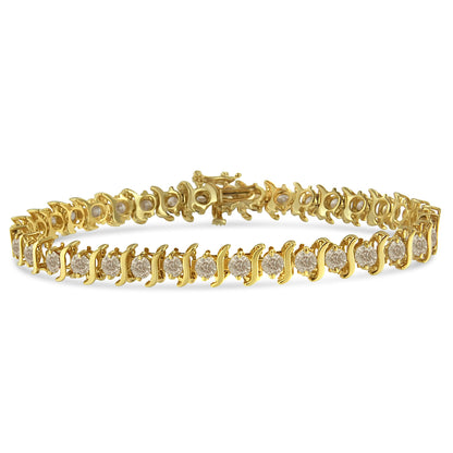 10K Yellow Gold Plated .925 Sterling Silver 7.0 cttw 2-Prong Set Round Brilliant Cut Diamond "S" Link Bracelet (J-K color, I1-I2 clarity) - 7" by Bids.com