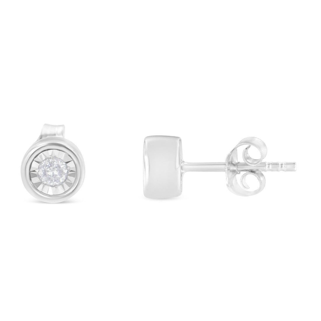 .925 Sterling Silver 1/5 Cttw Round Brilliant-Cut Near Colorless Diamond Miracle-Set Bezel Barrel Style Stud Earrings (I-J Color, I2-I3 Clarity) by Bids.com