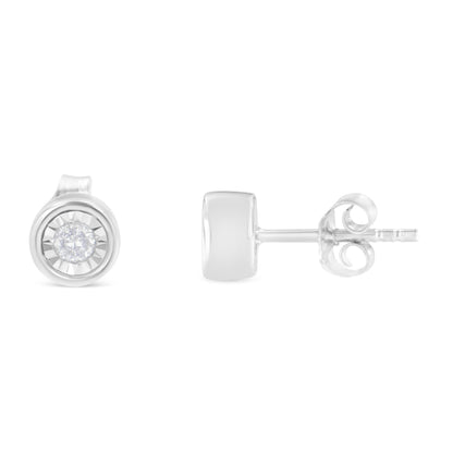 .925 Sterling Silver 1/5 Cttw Round Brilliant-Cut Near Colorless Diamond Miracle-Set Bezel Barrel Style Stud Earrings (I-J Color, I2-I3 Clarity) by Bids.com
