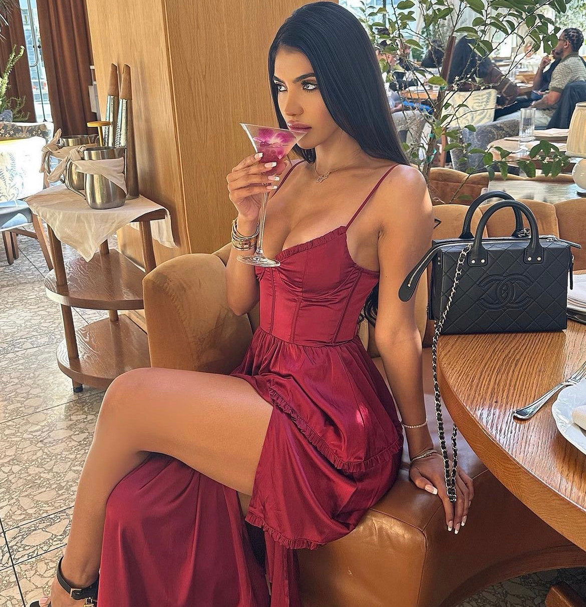 Maeve Corset Midi Dress - Burgundy