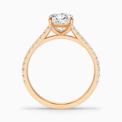 Mary 2 Carat Cushion Cut Side Stone Pave Moissanite Engagement Ring in 10k Rose Gold