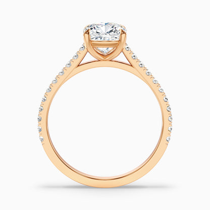 Lea 3 Carat Cushion Cut Side Stone Pave Lab Grown Diamond Ring in 14k White Gold
