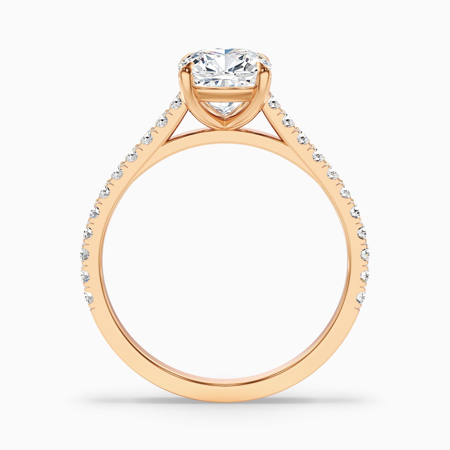 Lea 3 Carat Cushion Cut Side Stone Pave Lab Grown Diamond Ring in 10k White Gold