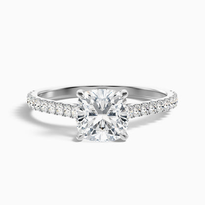 Lea 5 Carat Cushion Cut Side Stone Pave Lab Grown Diamond Ring in 10k Yellow Gold