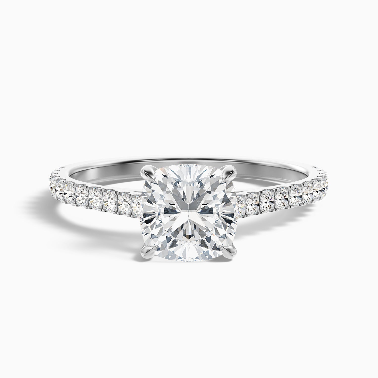Lea 2 Carat Cushion Cut Side Stone Pave Lab Grown Diamond Ring in 18k White Gold