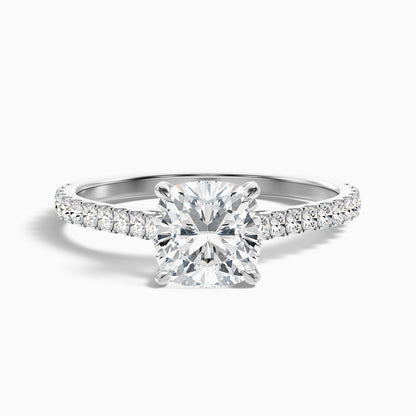 Mary 4.5 Carat Cushion Cut Side Stone Pave Moissanite Engagement Ring in 14k Rose Gold