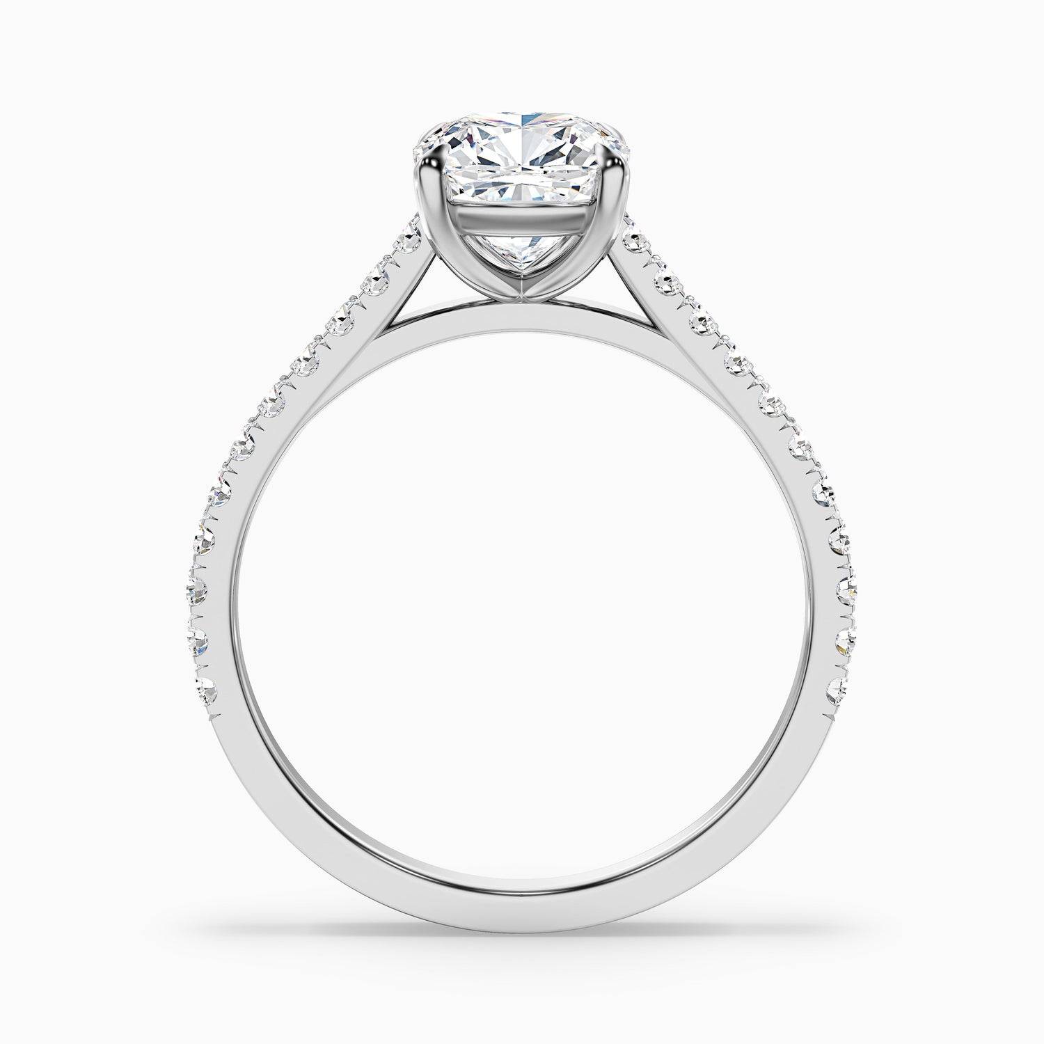 Lea 2 Carat Cushion Cut Side Stone Pave Lab Grown Diamond Ring in 14k White Gold