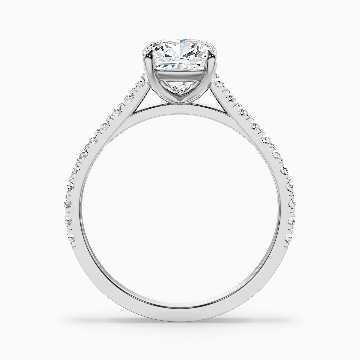 Lea 4.5 Carat Cushion Cut Side Stone Pave Lab Grown Diamond Ring in Platinum