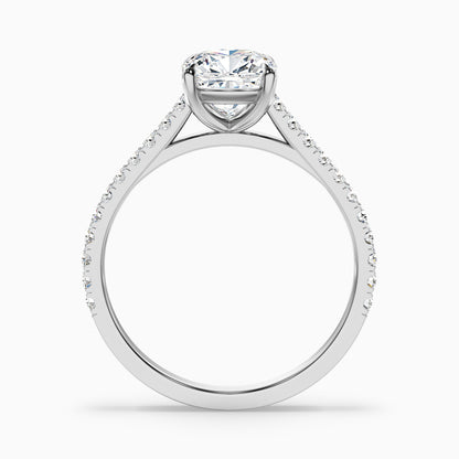Lea 3 Carat Cushion Cut Side Stone Pave Lab Grown Diamond Ring in 14k White Gold