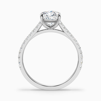 Mary 3.5 Carat Cushion Cut Side Stone Pave Moissanite Engagement Ring in 14k Yellow Gold