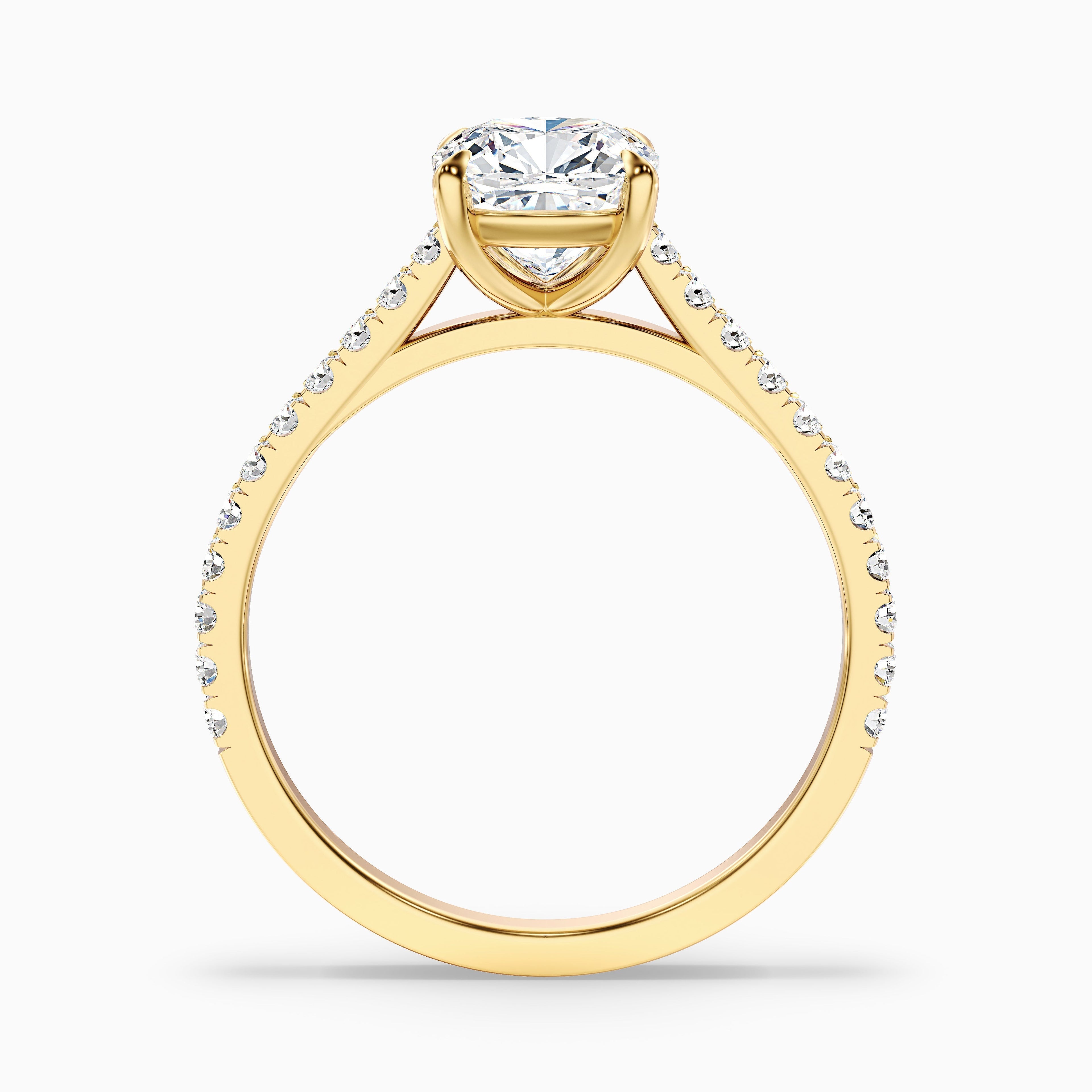 Lea 5 Carat Cushion Cut Side Stone Pave Lab Grown Diamond Ring in 10k White Gold