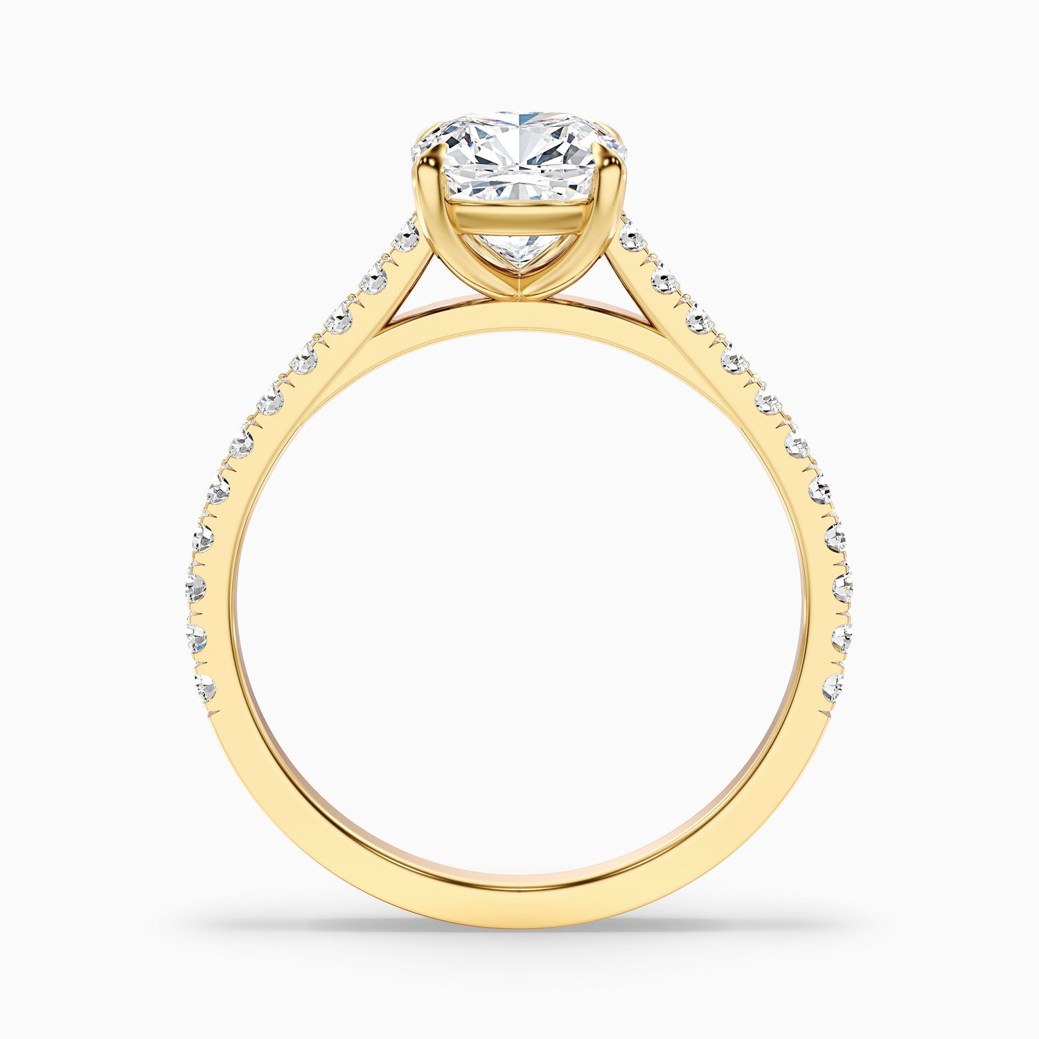 Lea 1 Carat Cushion Cut Side Stone Pave Lab Grown Diamond Ring in 18k Yellow Gold
