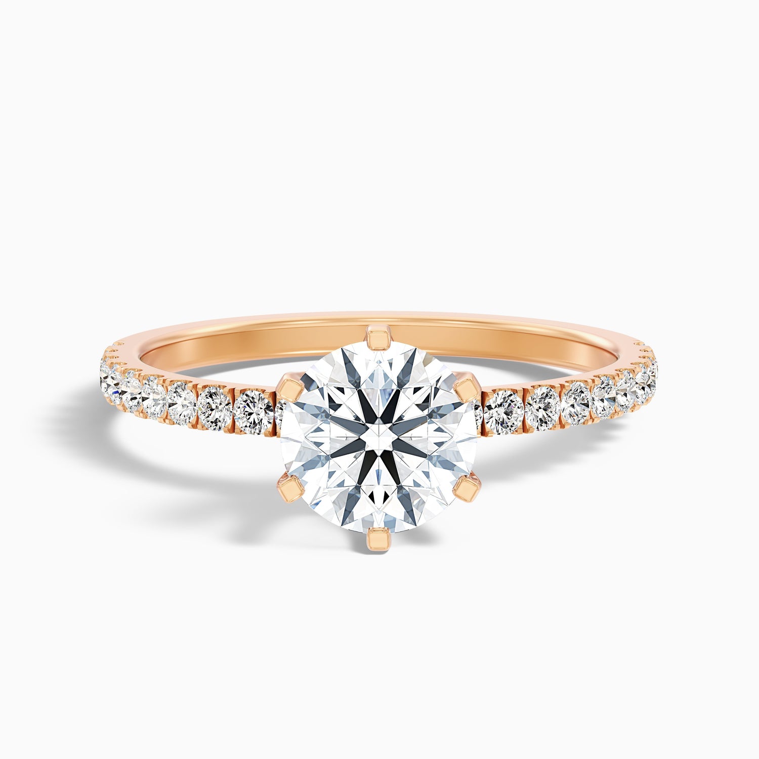 Olive 1.5 Carat Round Side Stone Pave Lab Grown Diamond Ring in 14k Yellow Gold