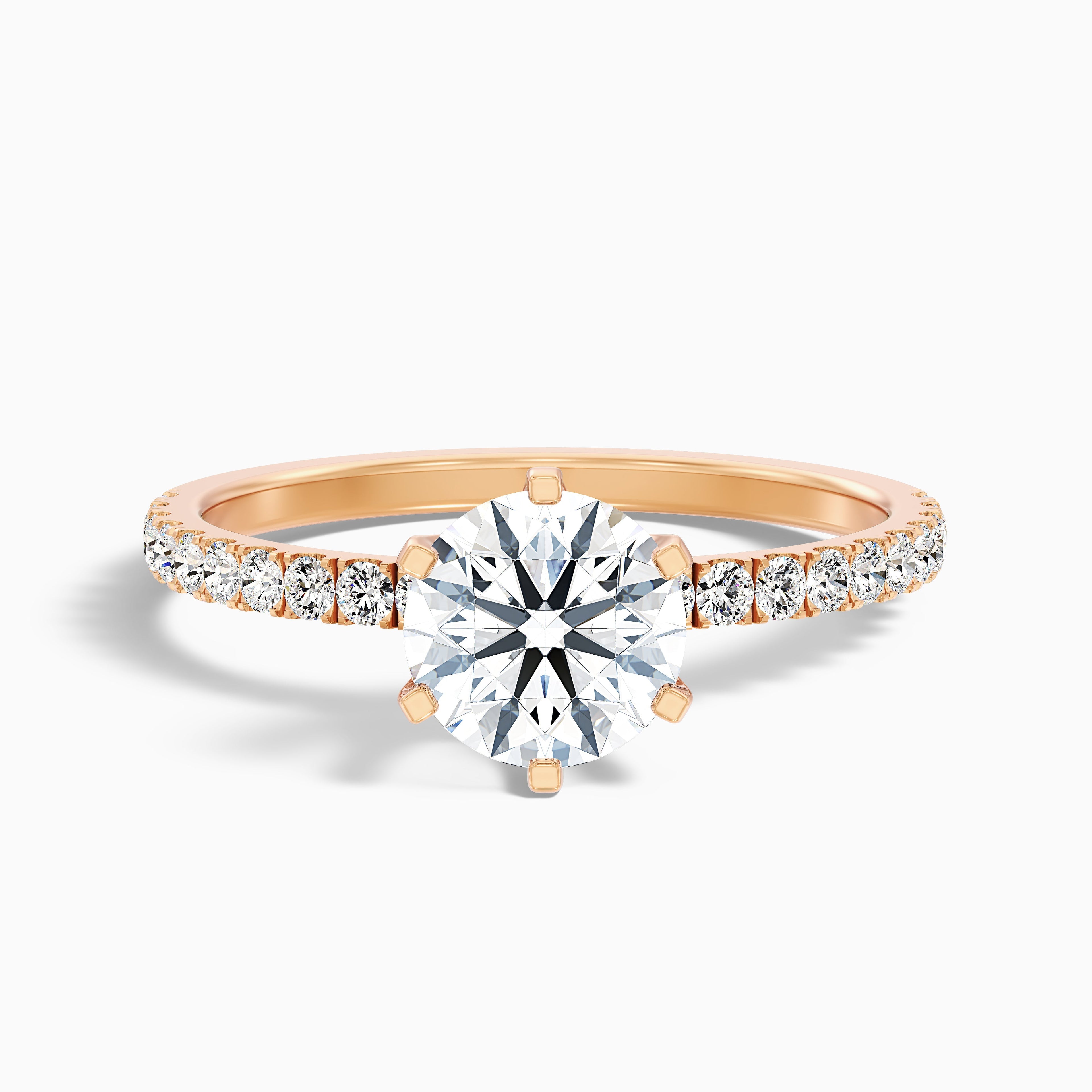 Olive 5 Carat Round Side Stone Pave Lab Grown Diamond Ring in 10k Rose Gold