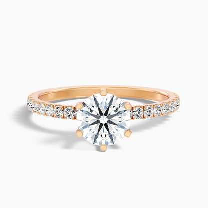 Lyra 2.5 Carat Round Side Stone Pave Moissanite Engagement Ring in 14k Yellow Gold