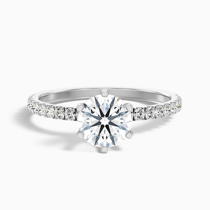 Olive 1 Carat Round Side Stone Pave Lab Grown Diamond Ring in 18k White Gold